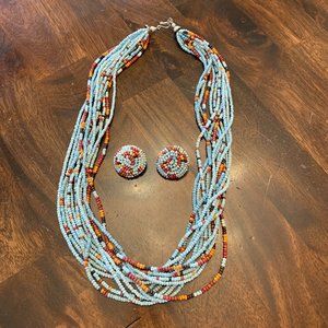 Multi-strand Wooden Bead Necklace & Earrings